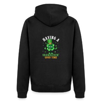 Having A Shamrockin' Good Time - Unisex Premium Bio Zip Hoodie - Schwarz - Hinten - Nico (187cm)