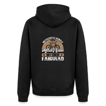 Unterschätze niemals einen alten Mann mit Fahrrad - Unisex Premium Bio Zip Hoodie - Schwarz - Hinten - Nico (187cm)