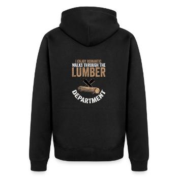 Lumber Love - Romantic Walks in the Wood Aisle - Unisex Premium Bio Zip Hoodie - Schwarz - Hinten - Nico (187cm)