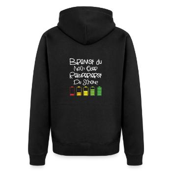 Bremst du Noch Oder Rekuperierst Du Schon? - Unisex Premium Bio Zip Hoodie - Schwarz - Hinten - Nico (187cm)