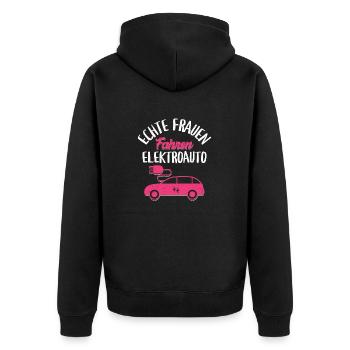 Echte Frauen Fahren Elektroauto - Unisex Premium Bio Zip Hoodie - Schwarz - Hinten - Nico (187cm)