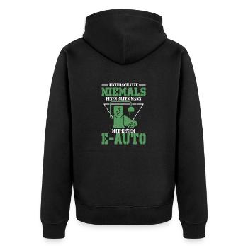 Unterschätze Niemals Einen Alten Mann Mit Einem E- - Unisex Premium Bio Zip Hoodie - Schwarz - Hinten - Nico (187cm)
