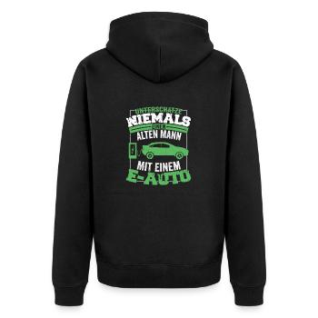 Unterschätze Niemals Einen Alten Mann Mit Einem E- - Unisex Premium Bio Zip Hoodie - Schwarz - Hinten - Nico (187cm)