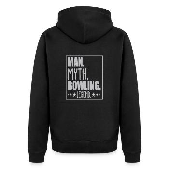 Man Myth Bowling Legend - Unisex Premium Organic Zip Hoodie - black - Back - Nico (187cm)