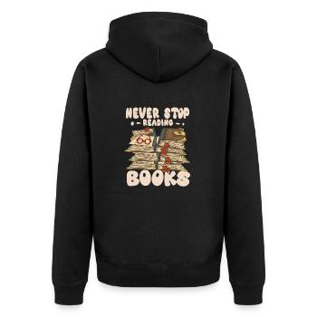 Hör nicht auf zu lesen - Unisex Premium Bio Zip Hoodie - Schwarz - Hinten - Nico (187cm)