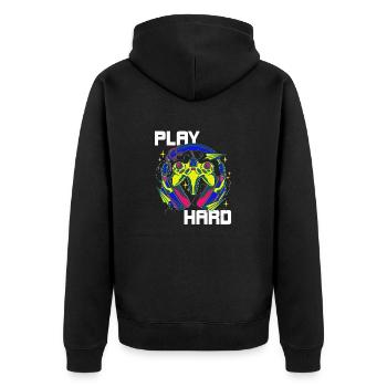 Play Hard Gamer Controller Neon Design - Unisex Premium Bio Zip Hoodie - Schwarz - Hinten - Nico (187cm)