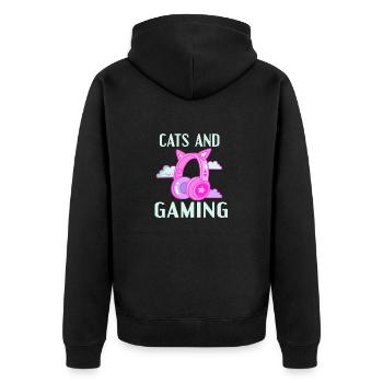 Cats and Gaming: Cat Ears Headphone Design - Unisex Premium Organic Zip Hoodie - black - Back - Nico (187cm)