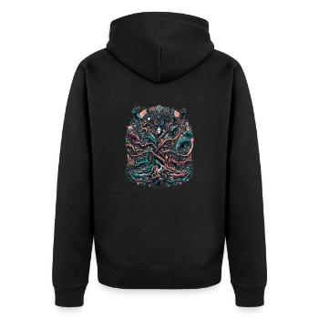Keltischer Lebensbaum: Symphonie der Wildnis - Unisex Premium Bio Zip Hoodie - Schwarz - Hinten - Nico (187cm)