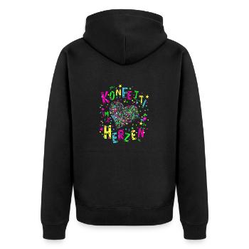 Konfetti im Herzen für Karneval oder Fasching - Unisex Premium Bio Zip Hoodie - Schwarz - Hinten - Nico (187cm)