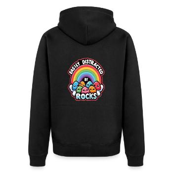 Leicht von Steinen abgelenkt - Unisex Premium Bio Zip Hoodie - Schwarz - Hinten - Nico (187cm)