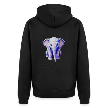 Sitzender Süßer Pinky-Blue Elefant - Illustration - Unisex Premium Bio Zip Hoodie - Schwarz - Hinten - Nico (187cm)
