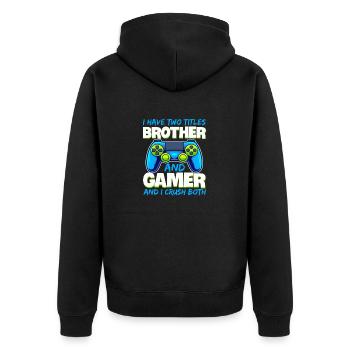 Lustige Spiele Jungen Mädchen Männer Gamer Videospiel - Unisex Premium Bio Zip Hoodie - Schwarz - Hinten - Nico (187cm)