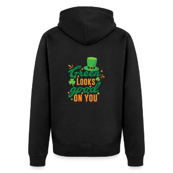 Green Looks Good On You St. Patrick's Day - Unisex Premium Organic Zip Hoodie - black - Back - Nico (187cm)