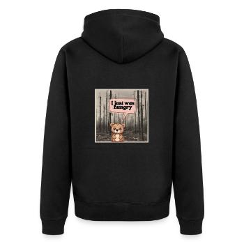 Kleiner Bär mit großem Hunger - Unisex Premium Bio Zip Hoodie - Schwarz - Hinten - Nico (187cm)