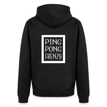 table tennis equipment happy geek - Unisex Premium Bio Zip Hoodie - Schwarz - Hinten - Nico (187cm)