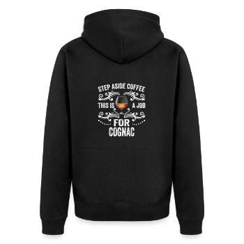 Treten Sie beiseite, Kaffee, das ist ein Job für Cognac Lustig - Unisex Premium Bio Zip Hoodie - Schwarz - Hinten - Nico (187cm)