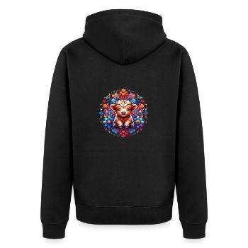 Hochland Kuh - Magische Wiese - Unisex Premium Bio Zip Hoodie - Schwarz - Hinten - Nico (187cm)