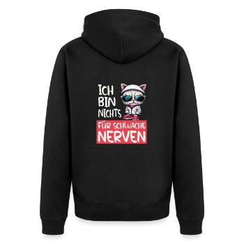 Ich bin Nix für Schwache Nerven - Lustige Katze - Unisex Premium Bio Zip Hoodie - Schwarz - Hinten - Nico (187cm)