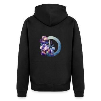 Schwertlilien gezeichnet - Unisex Premium Bio Zip Hoodie - Schwarz - Hinten - Nico (187cm)