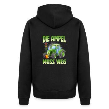 Die Ampel muss weg! Traktor rammt Ampel - Unisex Premium Bio Zip Hoodie - Schwarz - Hinten - Nico (187cm)