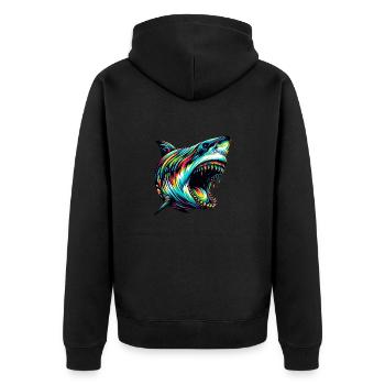Hai - Unisex Premium Bio Zip Hoodie - Schwarz - Hinten - Nico (187cm)
