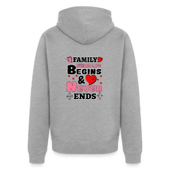 Family Where Life Beginns & Love Never Ends - Unisex Premium Bio Zip Hoodie - Grau meliert - Hinten - Nico (187cm)