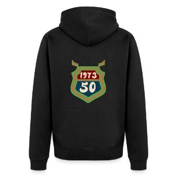 1973 geboren 50 Jahre - Unisex Premium Bio Zip Hoodie - Schwarz - Hinten - Nico (187cm)