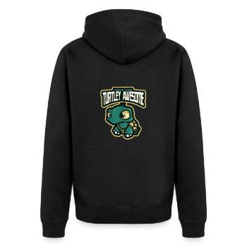 Meeresschutz: Schildkröten-Wahnsinn - Unisex Premium Bio Zip Hoodie - Schwarz - Hinten - Nico (187cm)