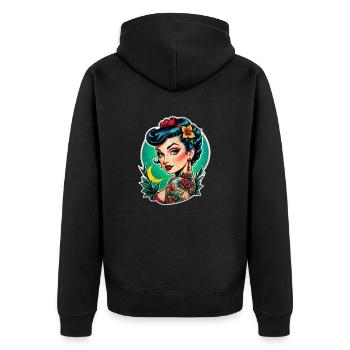 Rockabilly / Pin-up / 50er Jahre - Unisex Premium Bio Zip Hoodie - Schwarz - Hinten - Nico (187cm)