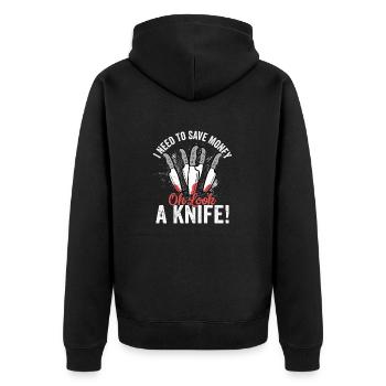 I Need To Save Money Oh Look, A Knife! Hobby Knife - Unisex Premium Bio Zip Hoodie - Schwarz - Hinten - Nico (187cm)