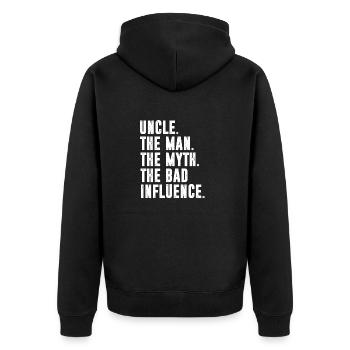 Fun Uncle Man Myth Bad Influence Funny - Unisex Premium Organic Zip Hoodie - black - Back - Nico (187cm)