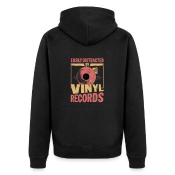 Easily Distracted By Vinyl Records Vintage Fan Tur - Unisex Premium Organic Zip Hoodie - black - Back - Nico (187cm)