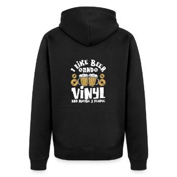 J’aime la bière et le vinyle et peut-être 3 personnes vintage f - Veste à capuche bio Premium Unisexe - noir - Dos - Nico (187cm)
