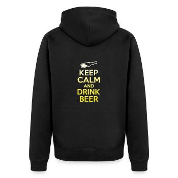 Bleiben Sie ruhig und trinken Sie Bier Lustiger Weinliebhaber Tee Cool - Unisex Premium Bio Zip Hoodie - Schwarz - Hinten - Nico (187cm)