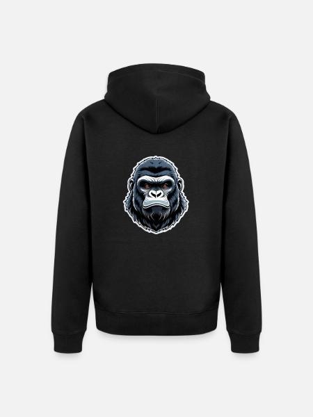 Gorilla mit Goldkette - Unisex Premium Bio Zip Hoodie - Schwarz