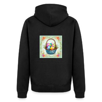Osterkorb Bild Ostermotiv - Unisex Premium Bio Zip Hoodie - Schwarz - Hinten - Nico (187cm)