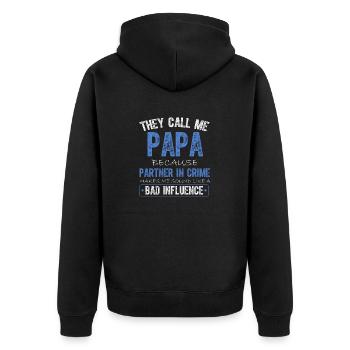 Sie nennen mich Papa, weil ich ein Komplize bin - Unisex Premium Bio Zip Hoodie - Schwarz - Hinten - Nico (187cm)
