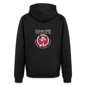 Fass nicht meine Kaffee an - Geschenk - Unisex Premium Bio Zip Hoodie - Schwarz - Hinten - Nico (187cm)