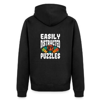 Easily Distracted By Puzzles Jigsaw Puzzle Piece - Unisex Premium Organic Zip Hoodie - black - Back - Nico (187cm)