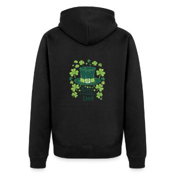 Kleeblatt-Hut - Unisex Premium Bio Zip Hoodie - Schwarz - Hinten - Nico (187cm)