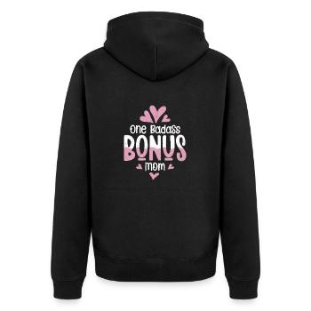 One Badass Bonus Mom Adoption Stepmother - Unisex Premium Bio Zip Hoodie - Schwarz - Hinten - Nico (187cm)