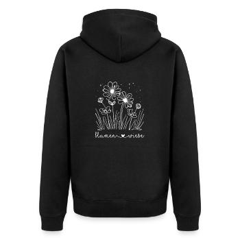 🤍Flowers Meadow - Unisex Premium Organic Zip Hoodie - black - Back - Nico (187cm)