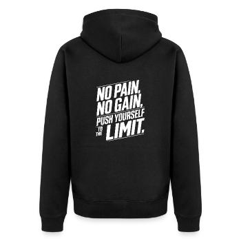 OHNE SCHMERZ KEIN PREIS GEHEN SIE AN IHRE GRENZEN - Unisex Premium Bio Zip Hoodie - Schwarz - Hinten - Nico (187cm)