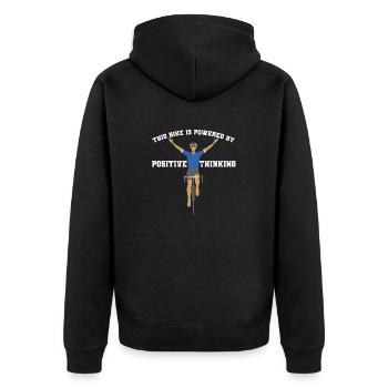 DIESES FAHRRAD WIRD VON POSITIVEM DENKEN ANGETRIEBEN - Unisex Premium Bio Zip Hoodie - Schwarz - Hinten - Nico (187cm)