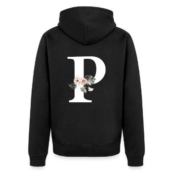 Tropical Floral Letter P - Unisex Premium Organic Zip Hoodie - black - Back - Nico (187cm)