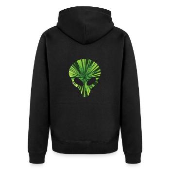 Alien Head Glowing Green T-Shirt Funny Space UFO - Unisex Premium Organic Zip Hoodie - black - Back - Nico (187cm)