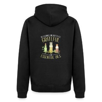 Blessings in Bottles: Grateful for Essential Oils - Unisex Premium Organic Zip Hoodie - black - Back - Nico (187cm)