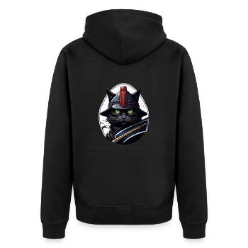 Ninja Cat - Samurai Kitten - Unisex Premium Organic Zip Hoodie - black - Back - Nico (187cm)