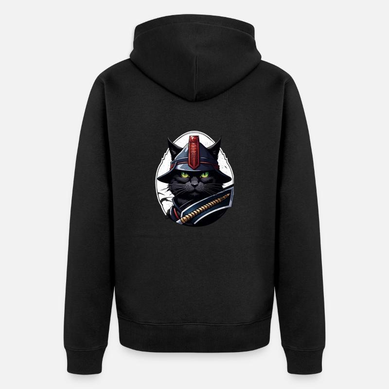 chat ninja - chaton samourai - Veste à capuche bio Premium Unisexe - noir