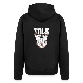 Talk Frenchie To Me French Bulldog Dog Owner - Unisex Premium Bio Zip Hoodie - Schwarz - Hinten - Nico (187cm)